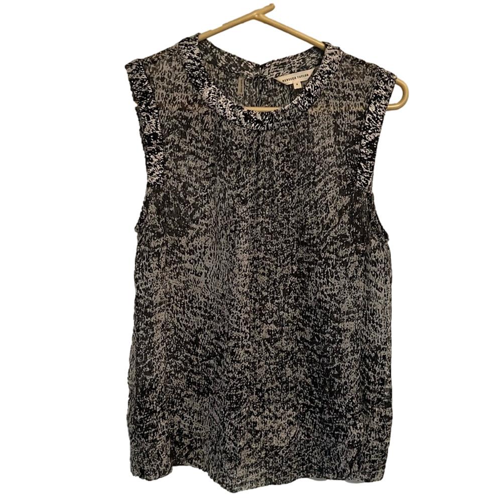 REBECCA TAYLOR 100% Silk Women’s size 6 black and white print Sleeveless Shirt.